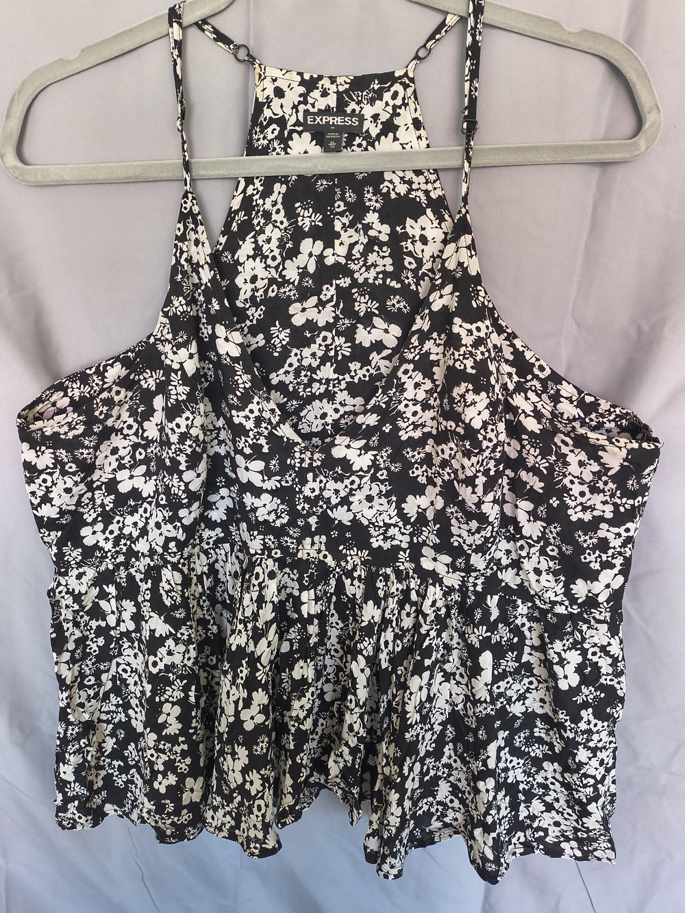 Express Black & White Floral Halter Tank Top
